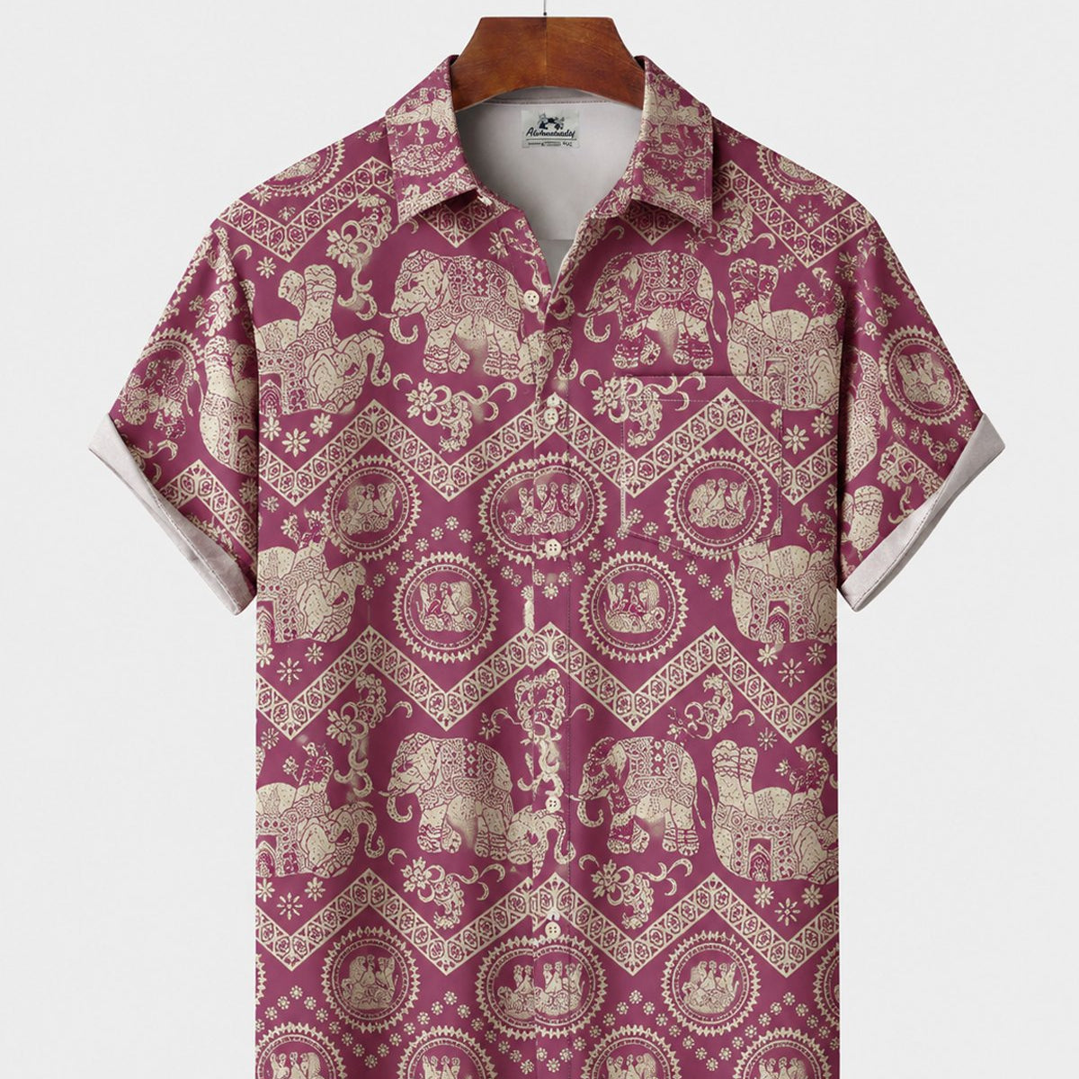 Alohadaddy® Men's Short-Sleeve Button-Down Shirt with Pocket Tribal Print