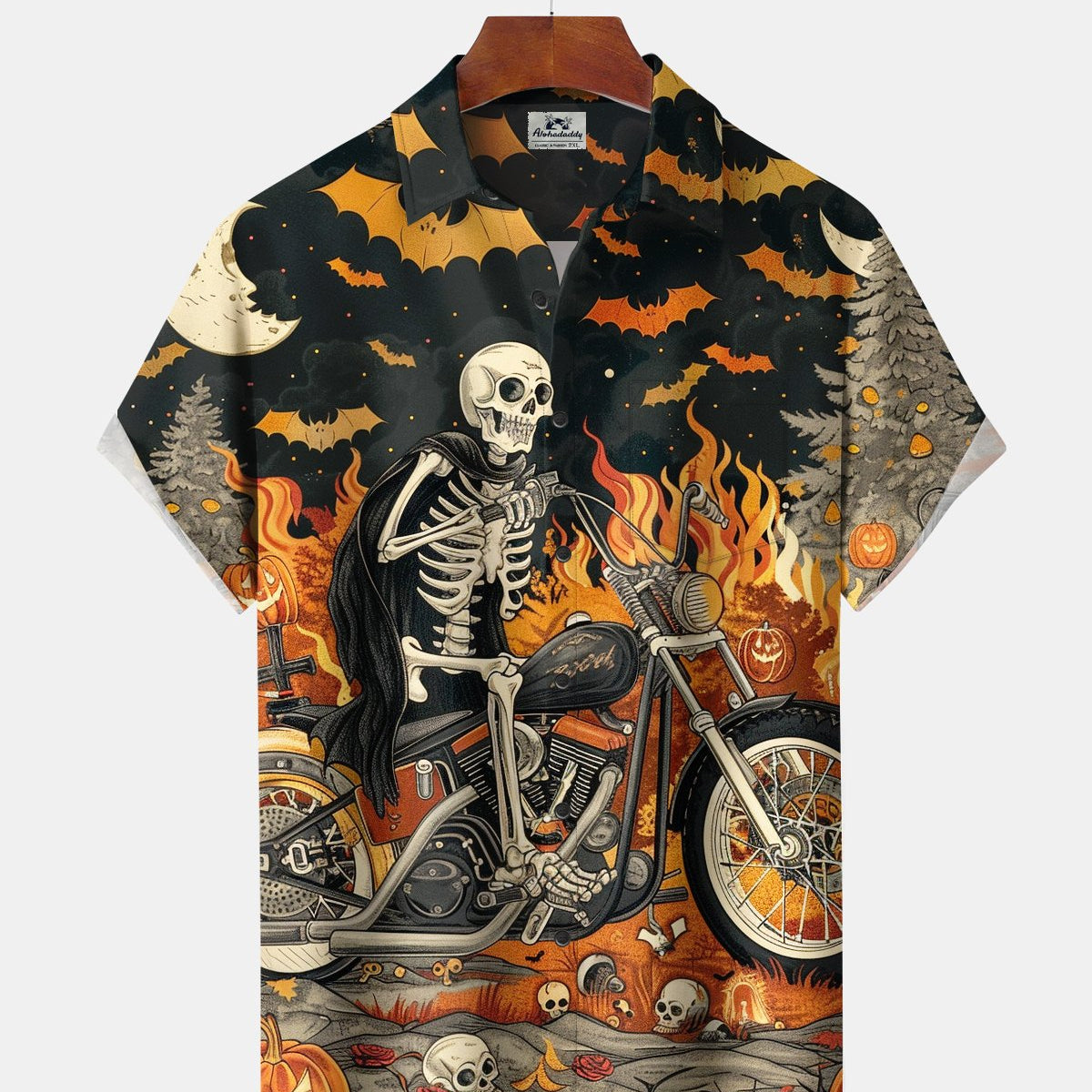 Alohadaddy® Men's Short-Sleeve Button-Down Shirt with Pocket Halloween Print