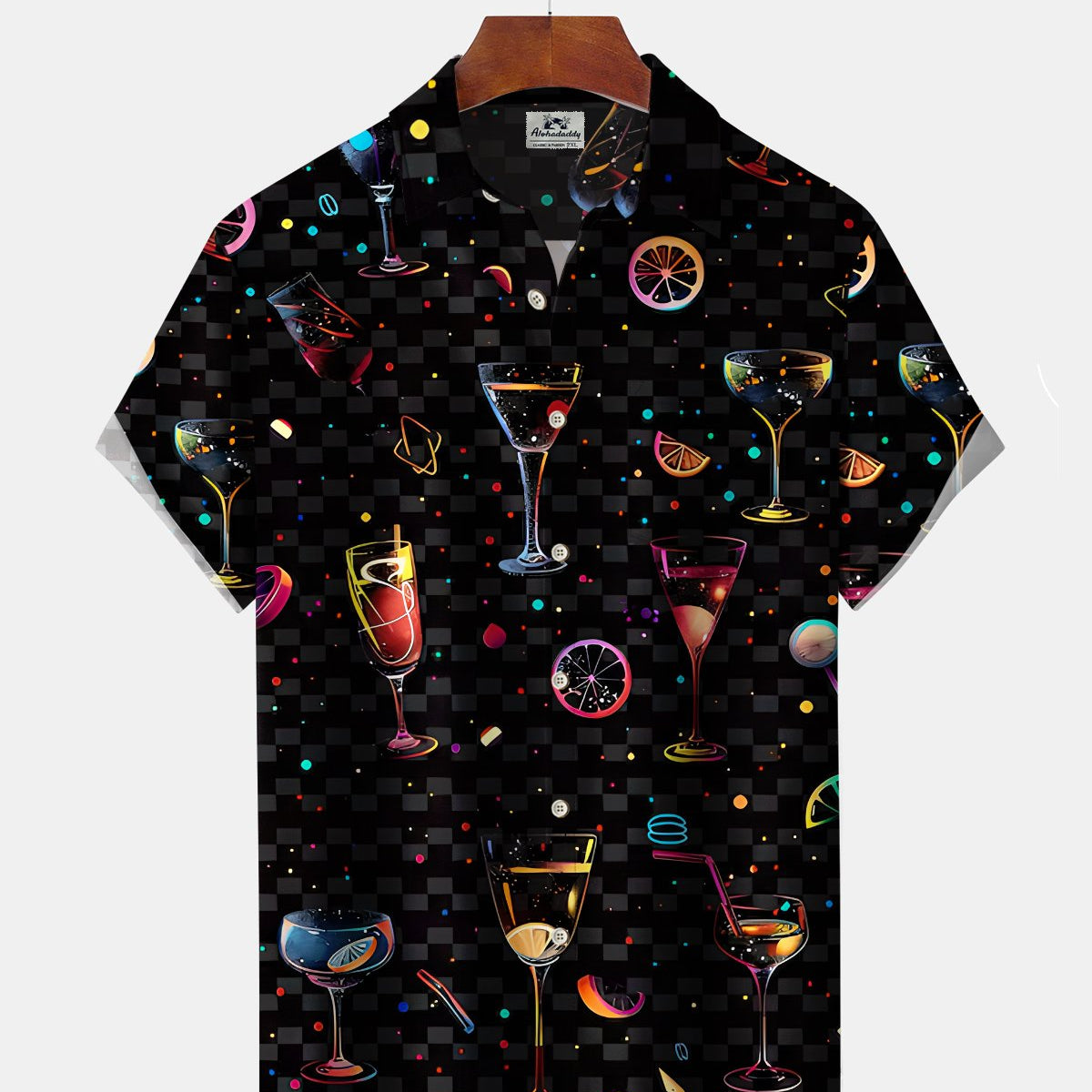 Alohadaddy® Casual Wine Glass Print Art Button Pocket Cardigan Men's Short Sleeve Shirt Big & Tall