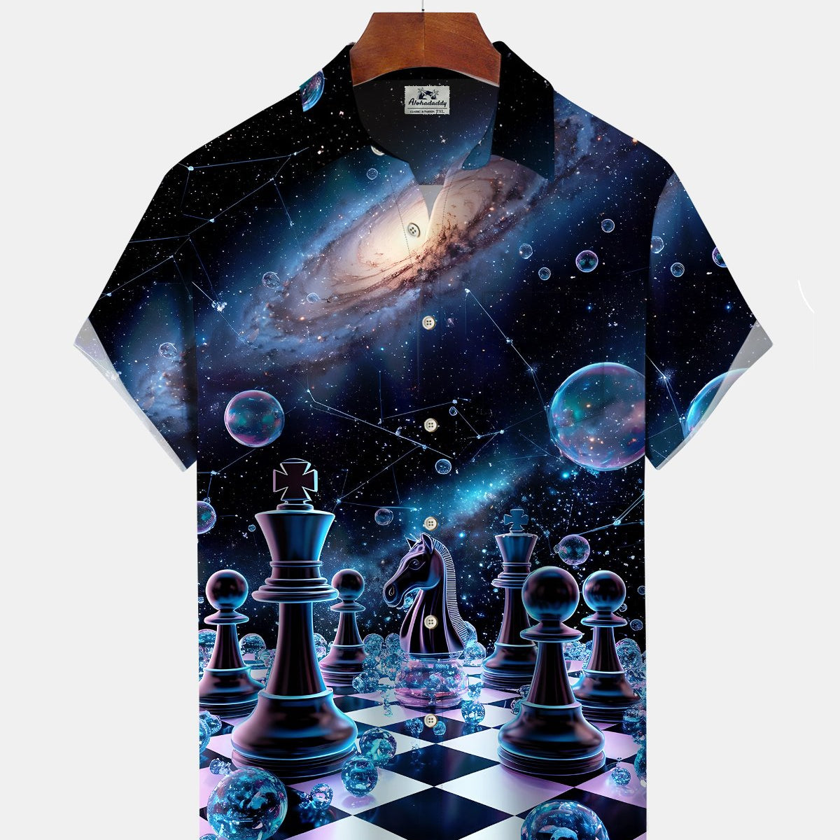 Alohadaddy® Casual Chess Print Art Button Pocket Cardigan Men's Short Sleeve Shirt