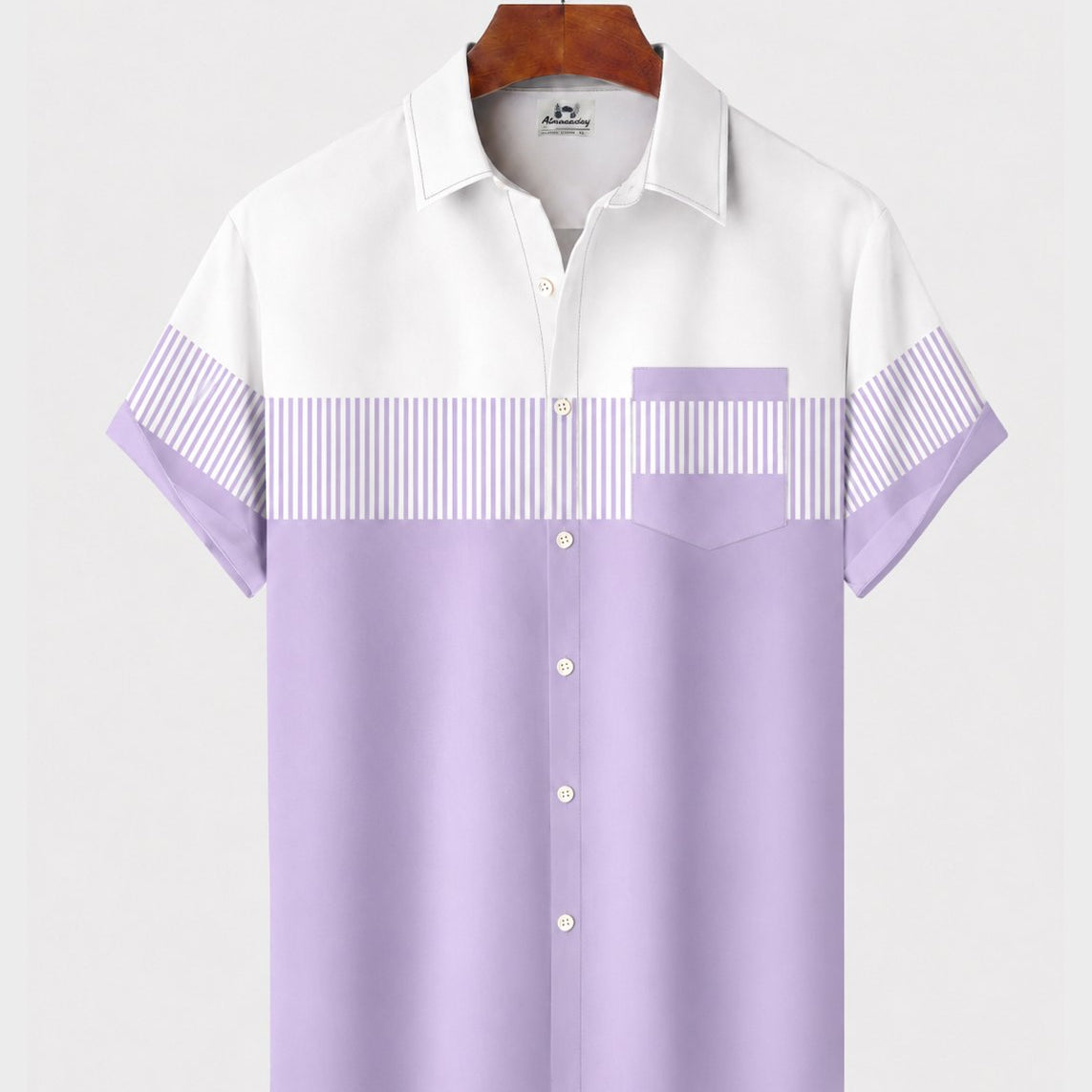 Alohadaddy® Men's Short-Sleeve Button-Down Shirt with Pocket Geometric Print