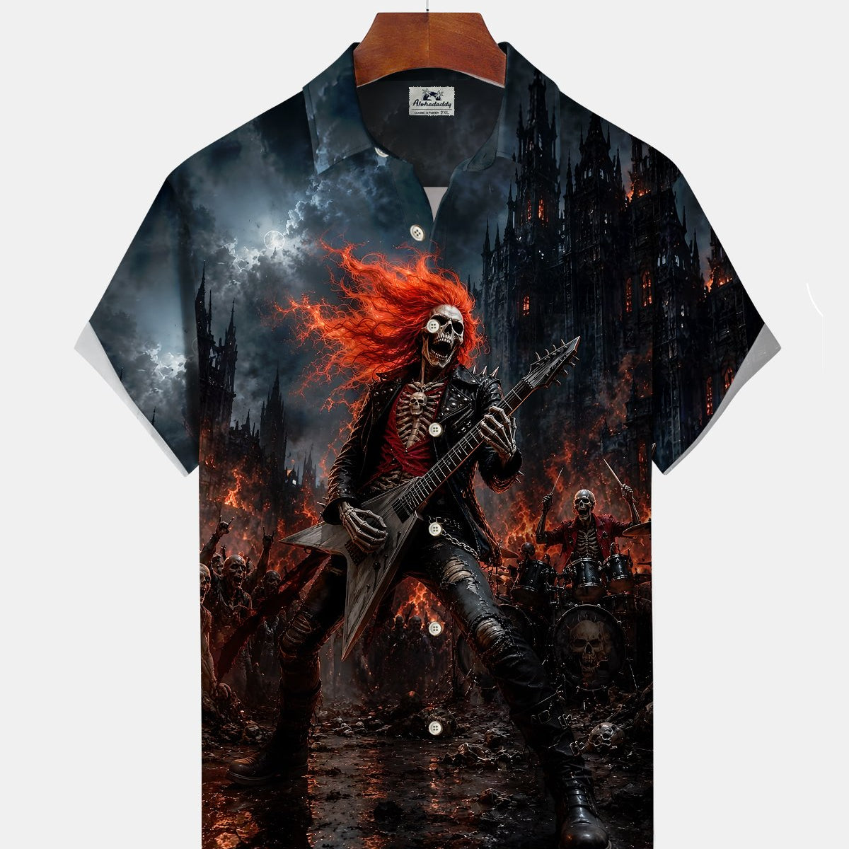 Alohadaddy® Men's Short-Sleeve Button-Down Shirt Vintage Halloween Graphic Print with Pocket