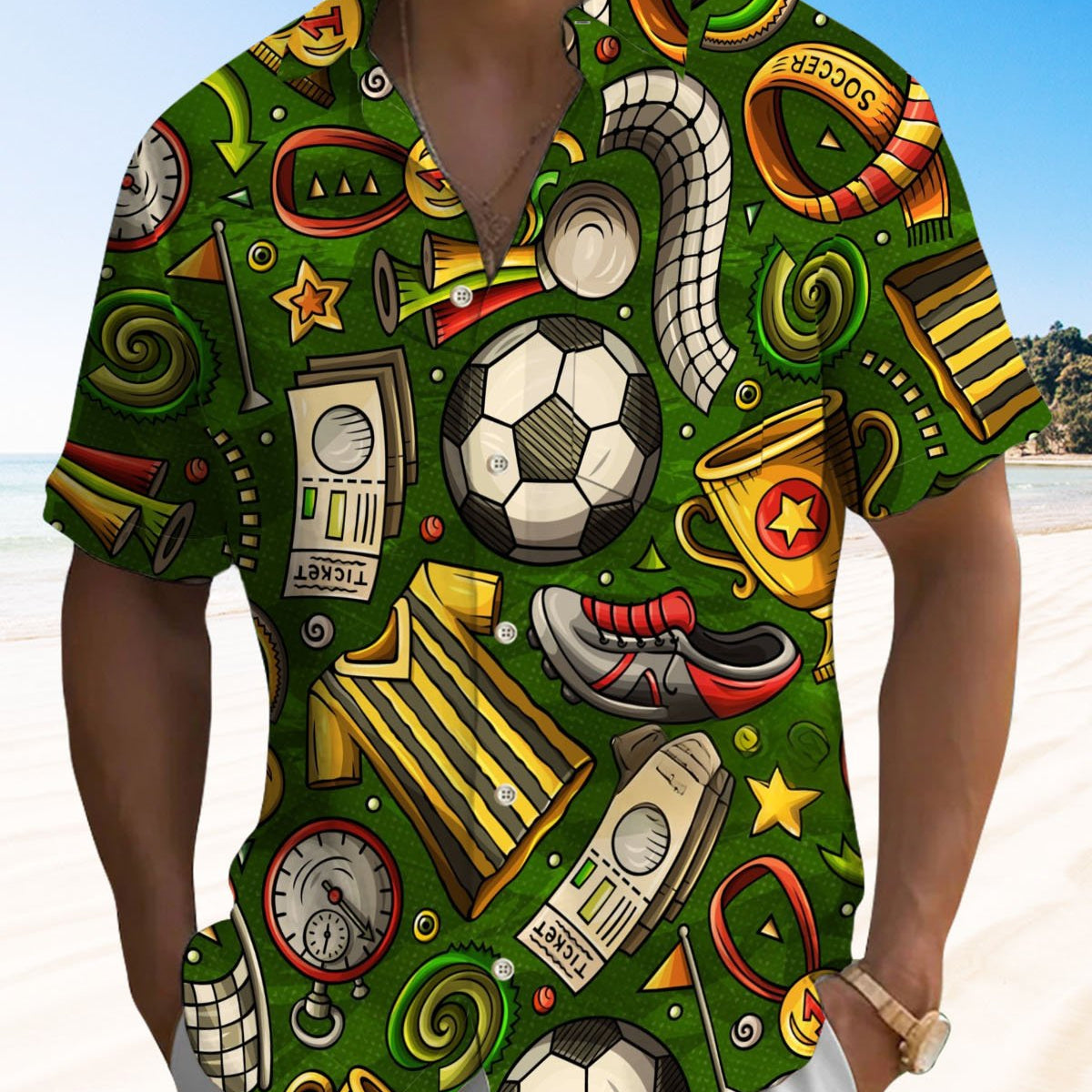 Alohadaddy® Casual Football Print Art Button-Down Cardigan Men's Short-Sleeve Shirt Big & Tall