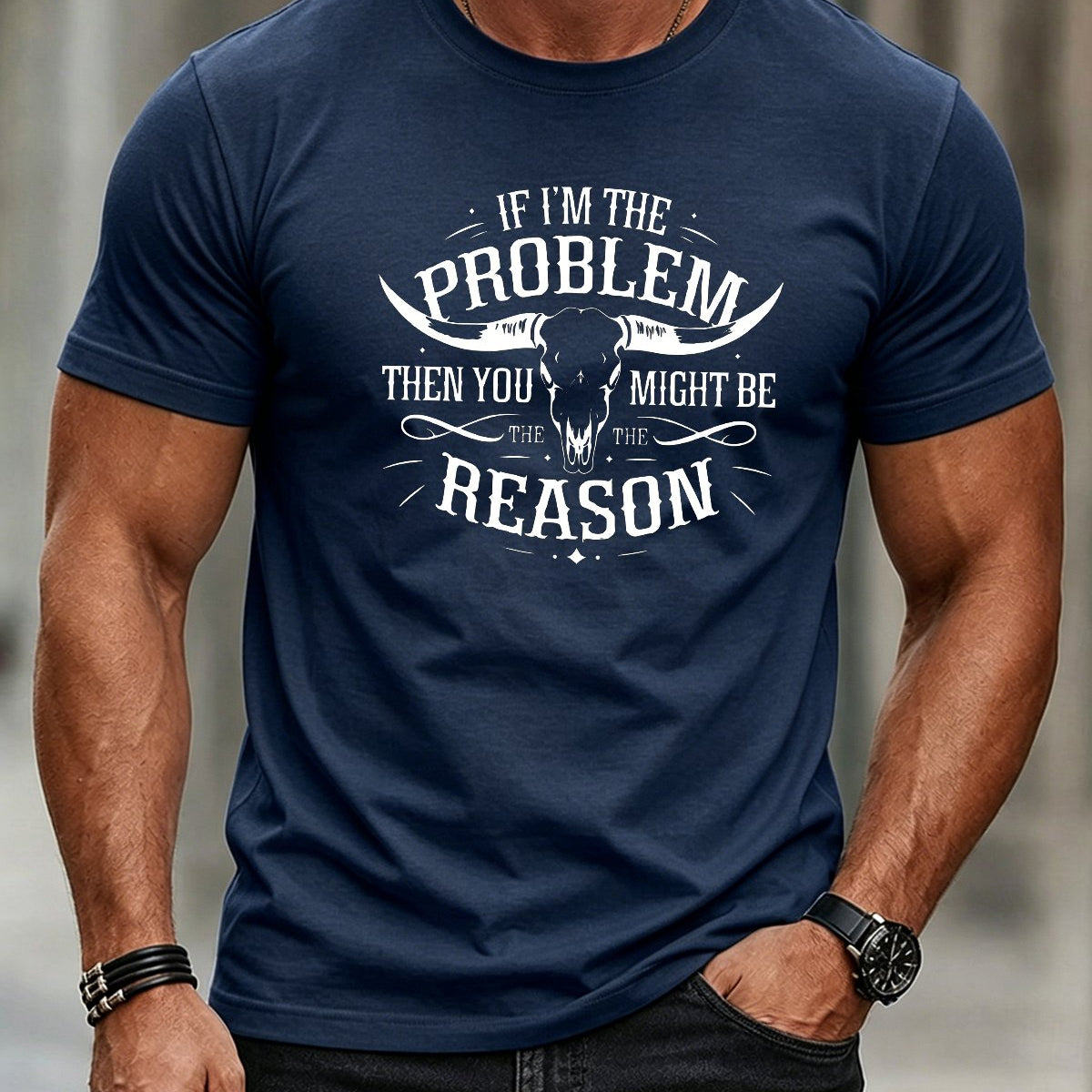 Alohadaddy® Men's Short-Sleeve Crew Neck T-Shirt Vintage Longhorn Print