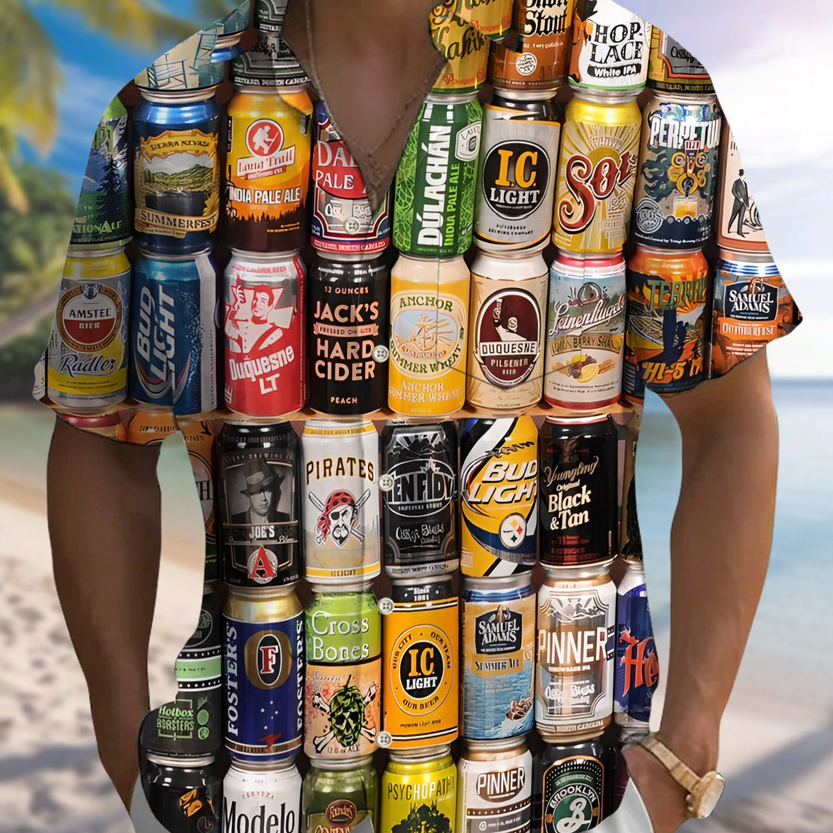 Alohadaddy® Holiday Beer Season Graphic Print Button-Down Pocket Cardigan-Style Men's Short-Sleeve Shirt