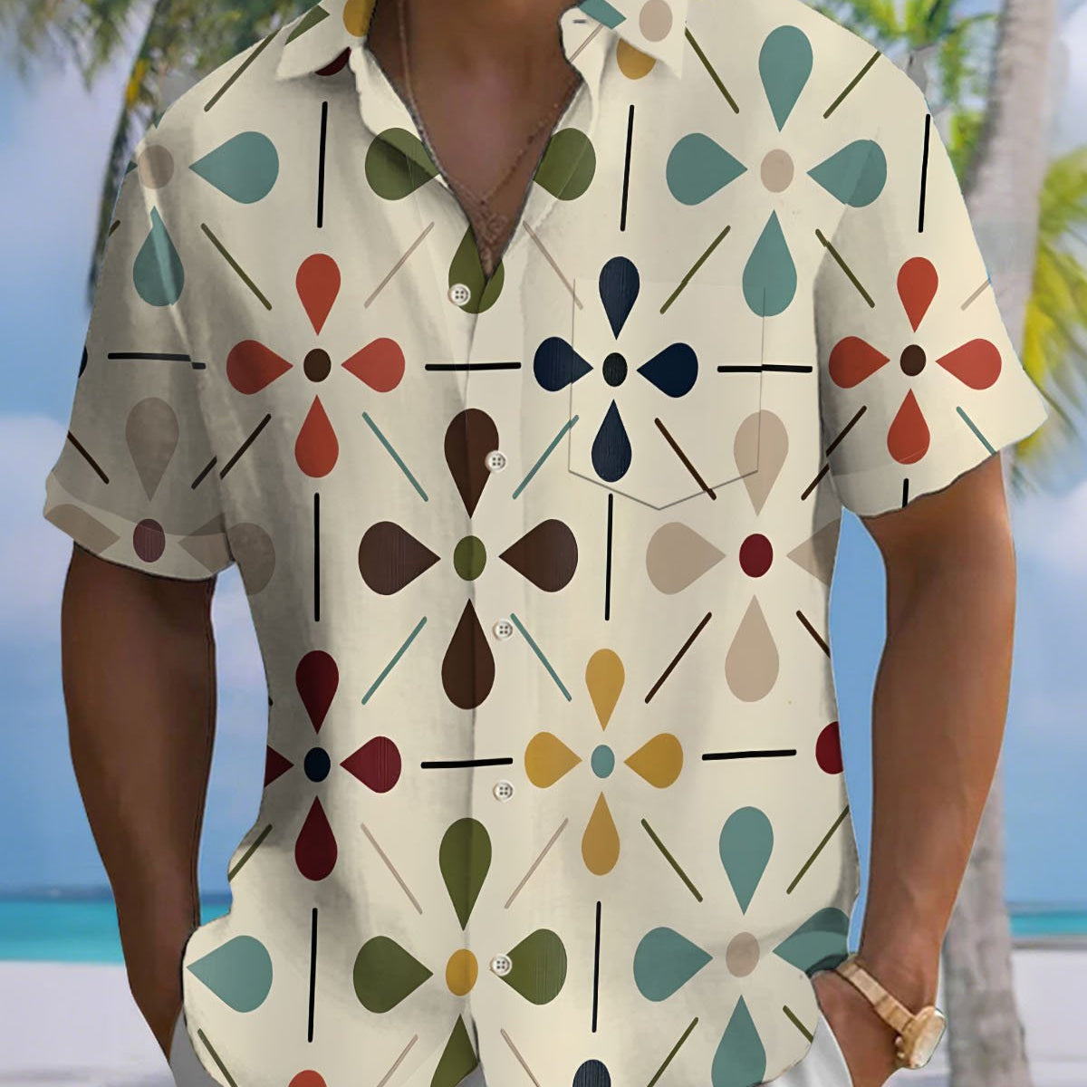 Alohadaddy® Casual Floral Print Art Button Pocket Cardigan Men's Short Sleeve Shirt Big & Tall