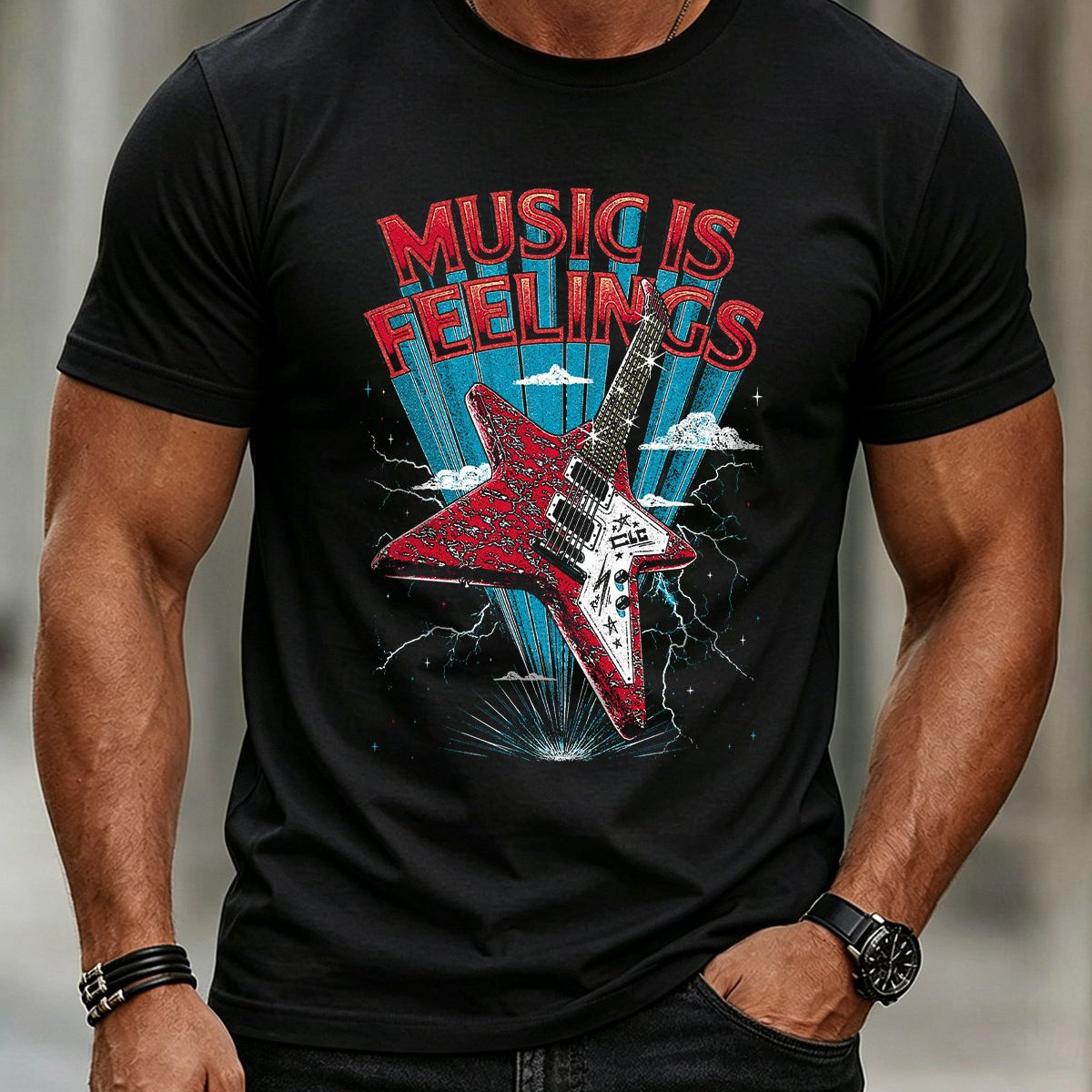 Alohadaddy® Casual Men's Rock Guitar Short-Sleeve T-Shirt