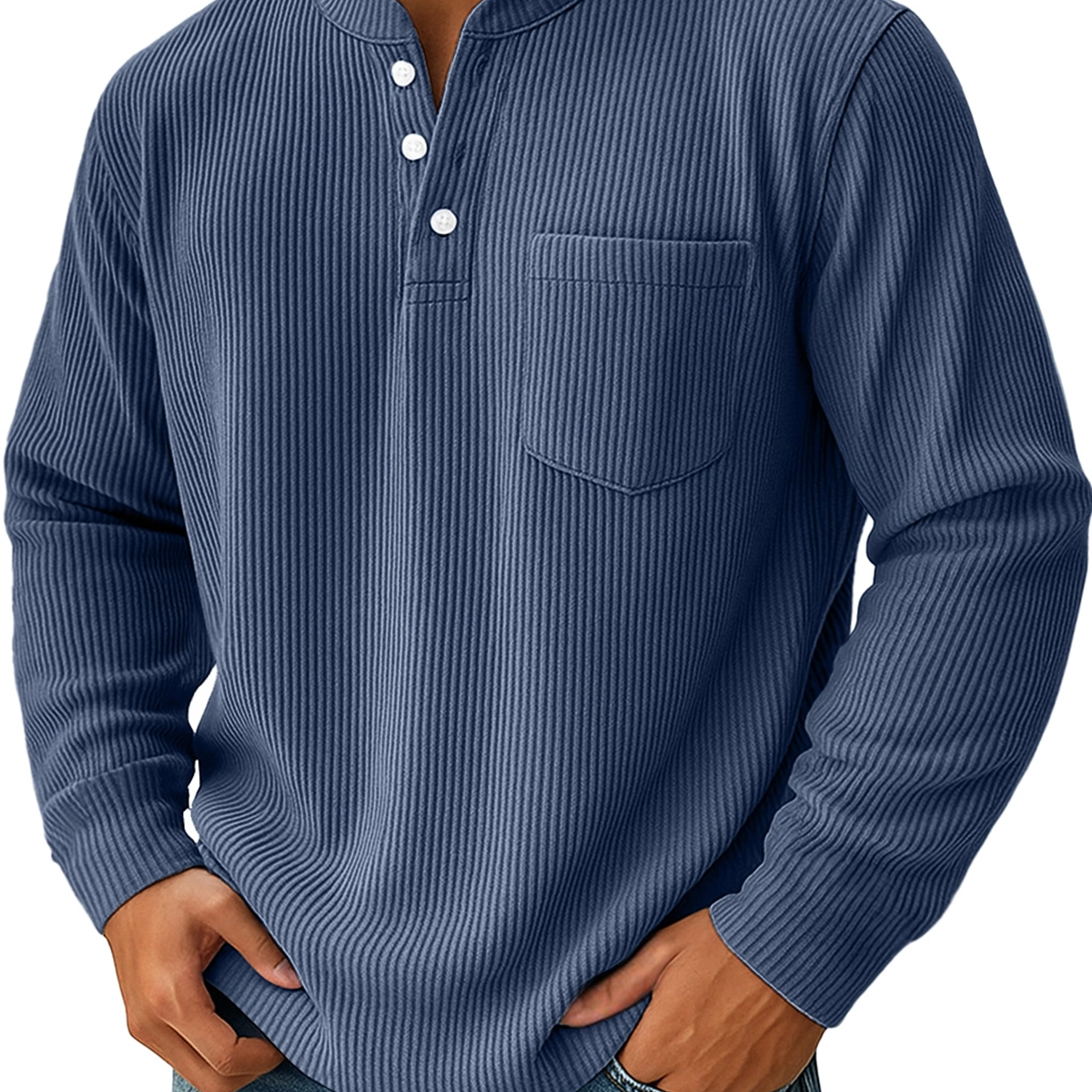 Alohadaddy® Half Zipper Men's Spring and Autumn 3D Digital Solid Color Printed Three-Button Imitation Cotton Long Sleeve Top