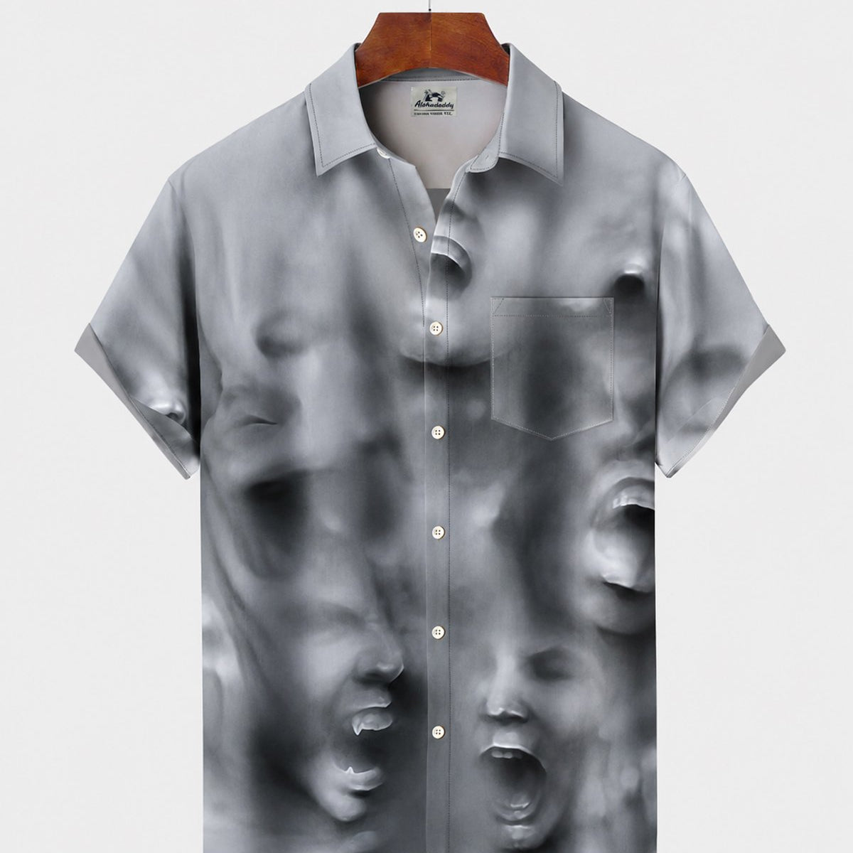 Alohadaddy® Men's Short-Sleeve Button-Down Shirt with Pocket Portrait Print