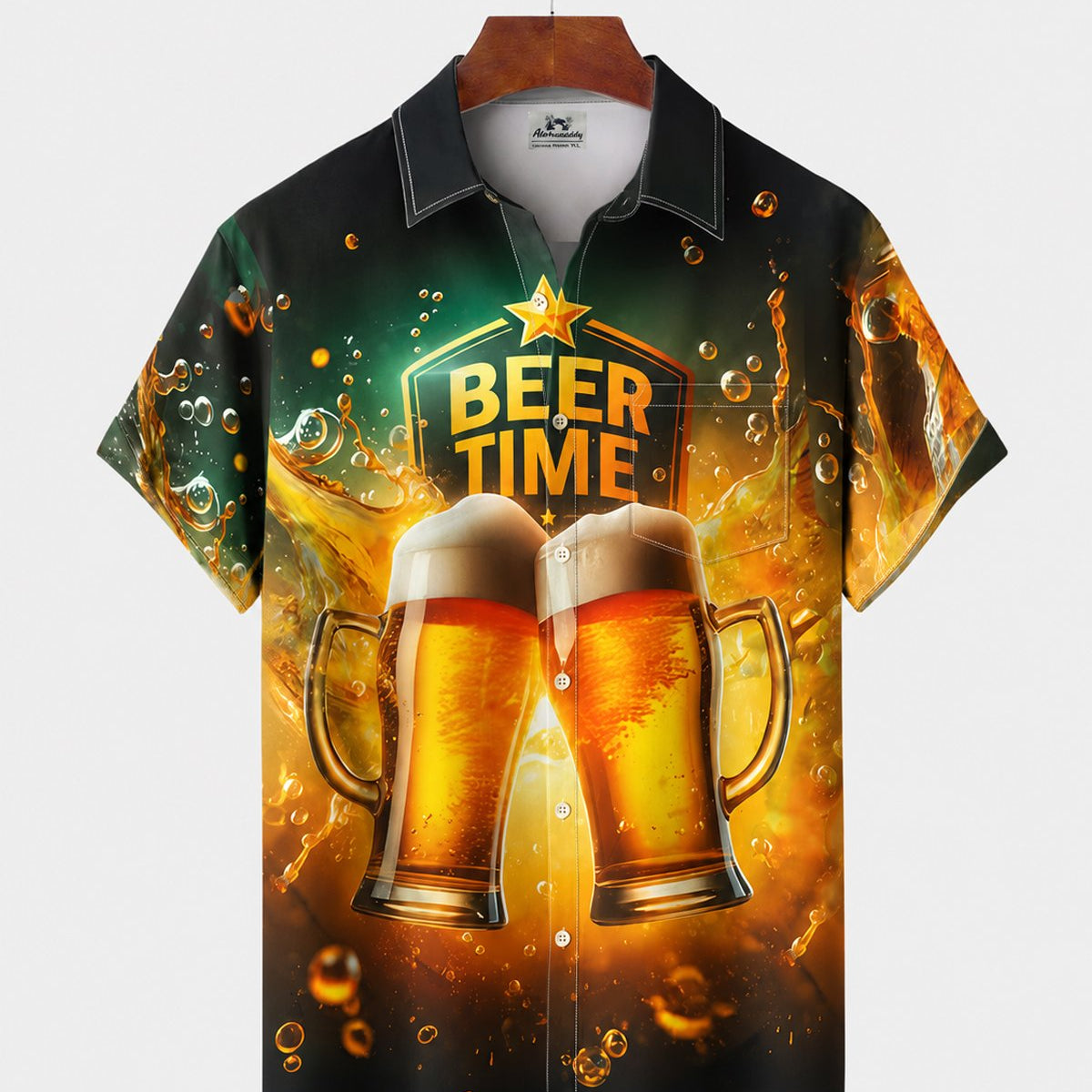 Alohadaddy® Men's Short-Sleeve Button-Down Shirt with Pocket Beer Print