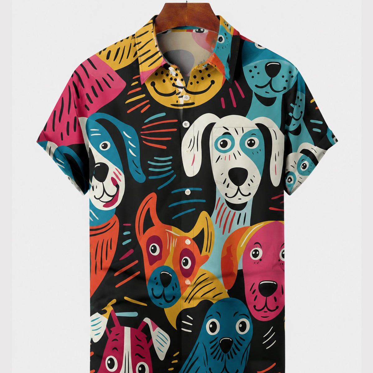 Alohadaddy® Men's Short-Sleeve Button-Down Shirt with Pocket Dog Print