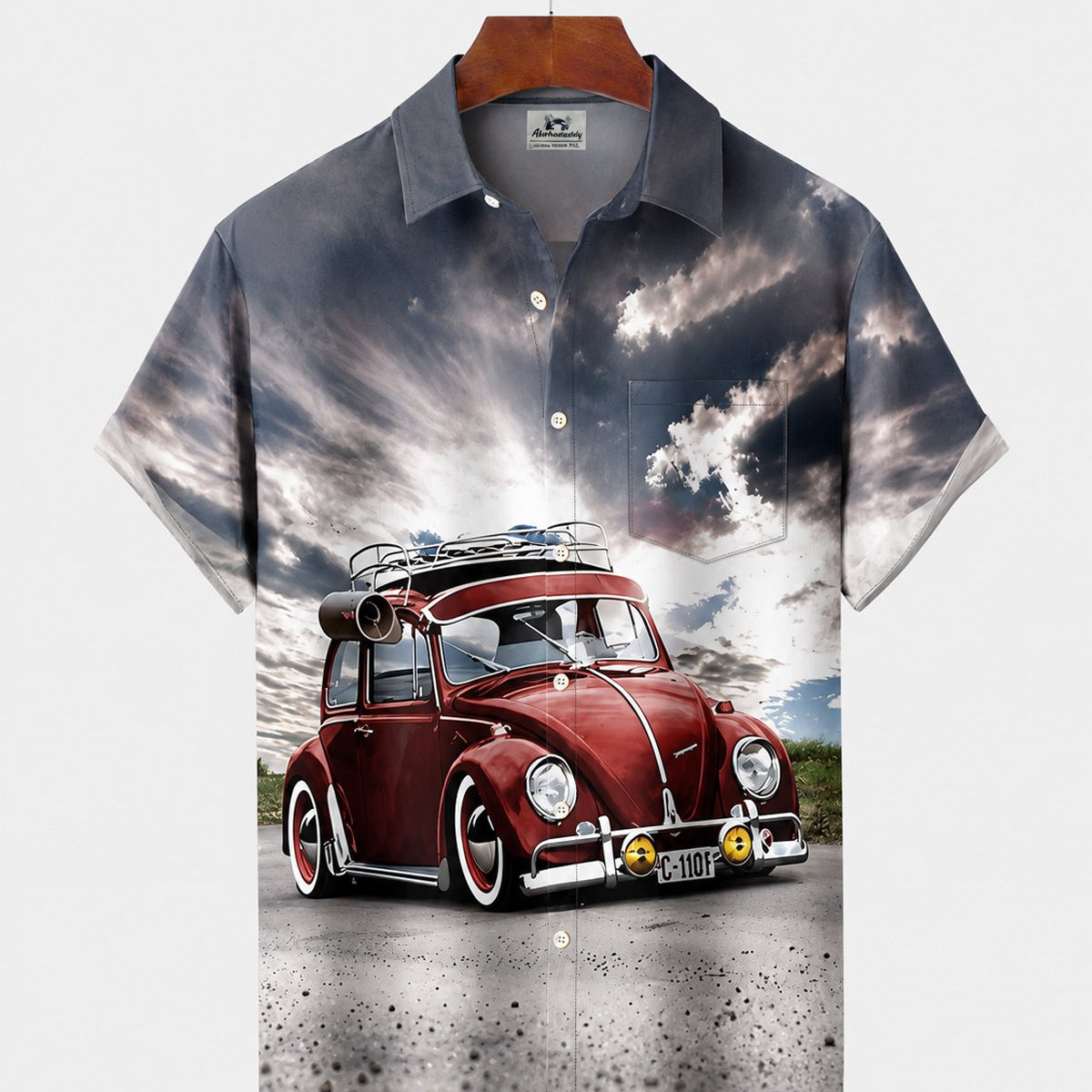 Alohadaddy® Men's Short-Sleeve Button-Down Shirt with Pocket Cars Print