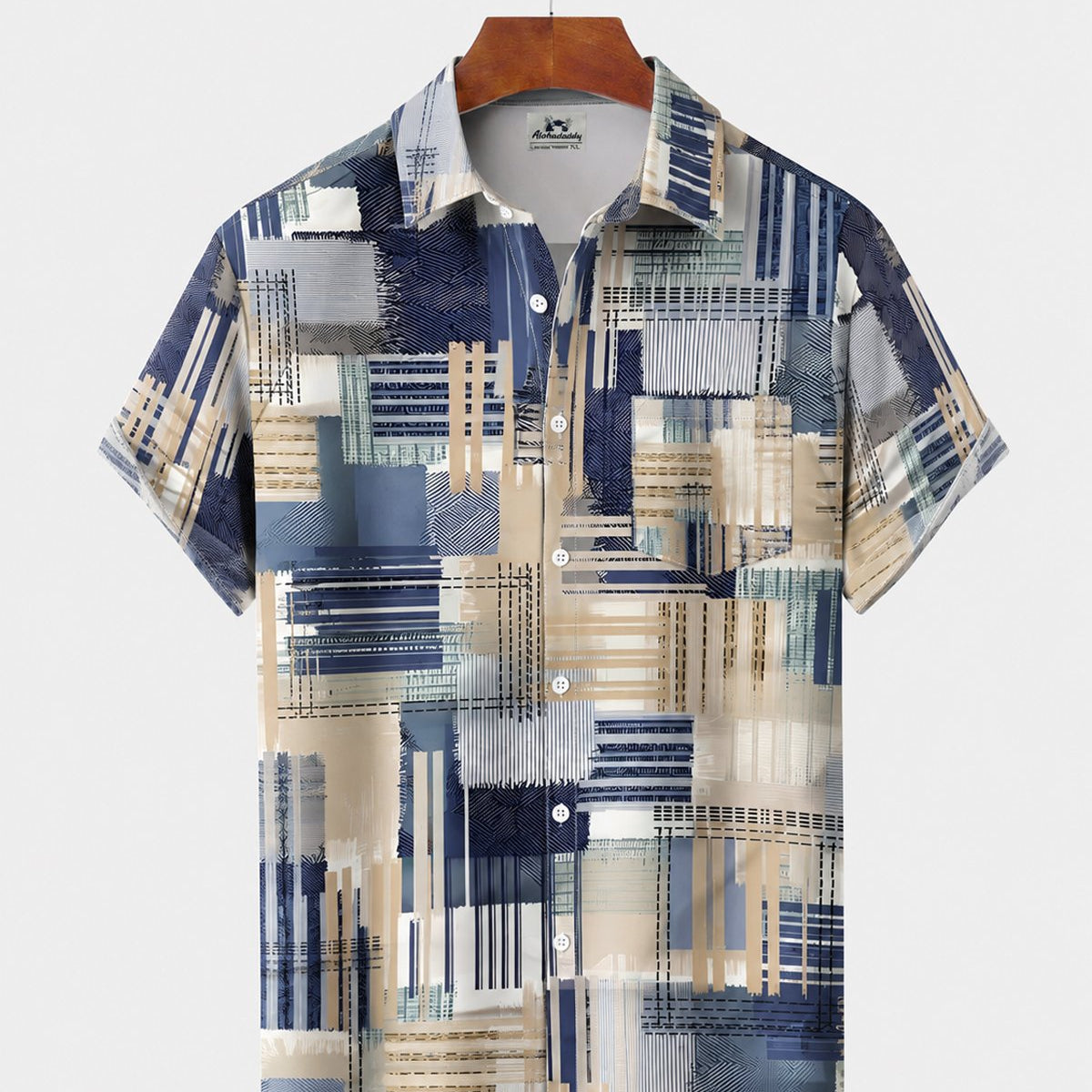 Alohadaddy® Men's Short-Sleeve Button-Down Shirt with Pocket Stripes Print