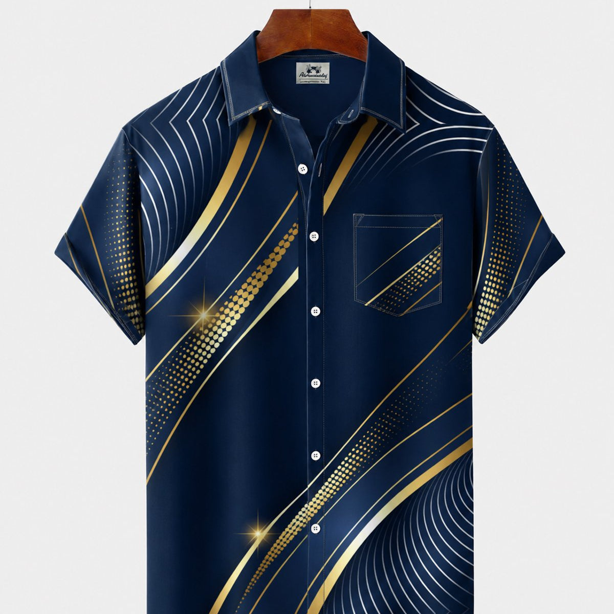 Alohadaddy® Men's Short-Sleeve Button-Down Shirt with Pocket Geometric Print