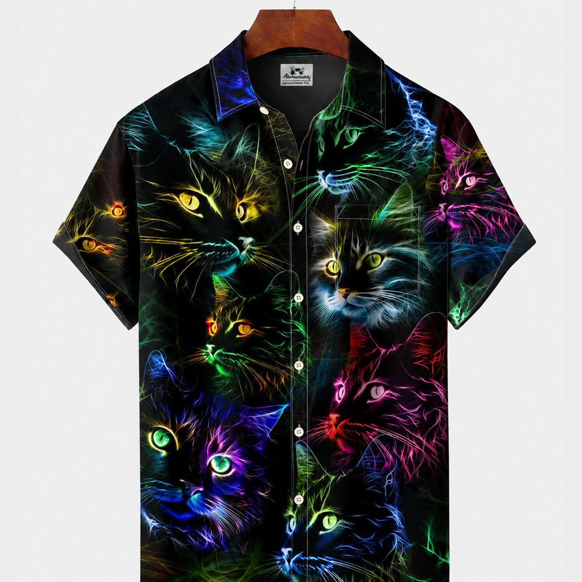 Alohadaddy® Men's Short-Sleeve Button-Down Shirt with Pocket Cat Print