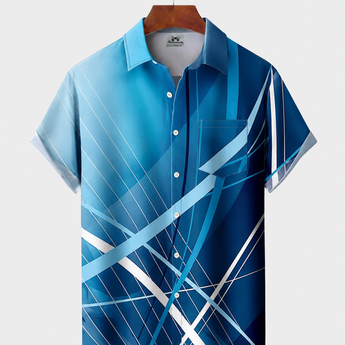 Alohadaddy® Men's Short-Sleeve Button-Down Shirt with Pocket Geometry Print