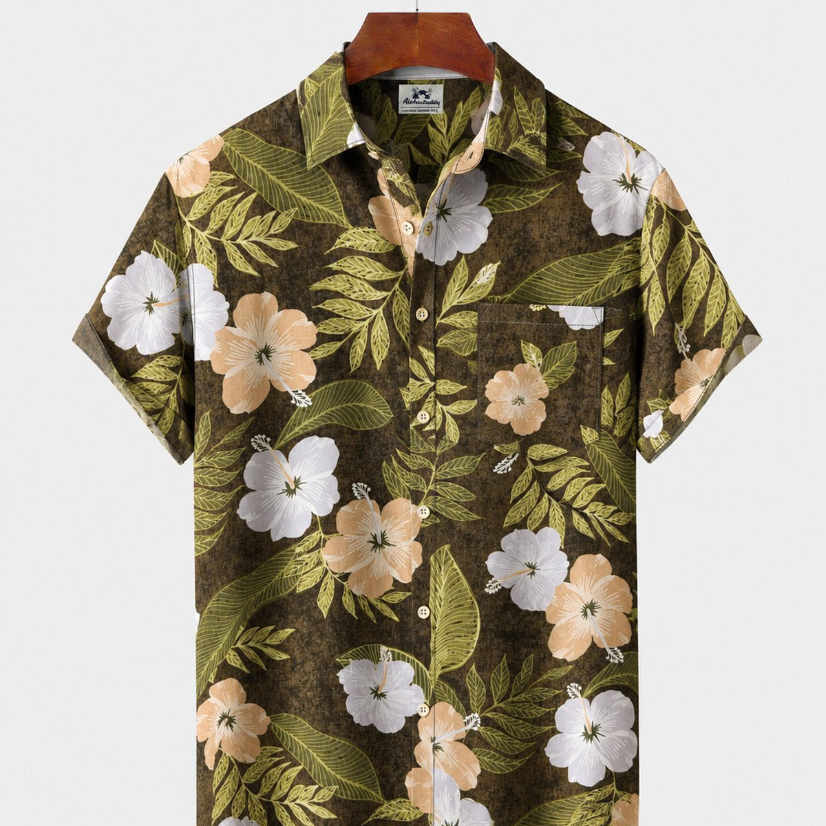 Alohadaddy® Men's Short-Sleeve Button-Down Shirt with Pocket Floral Print