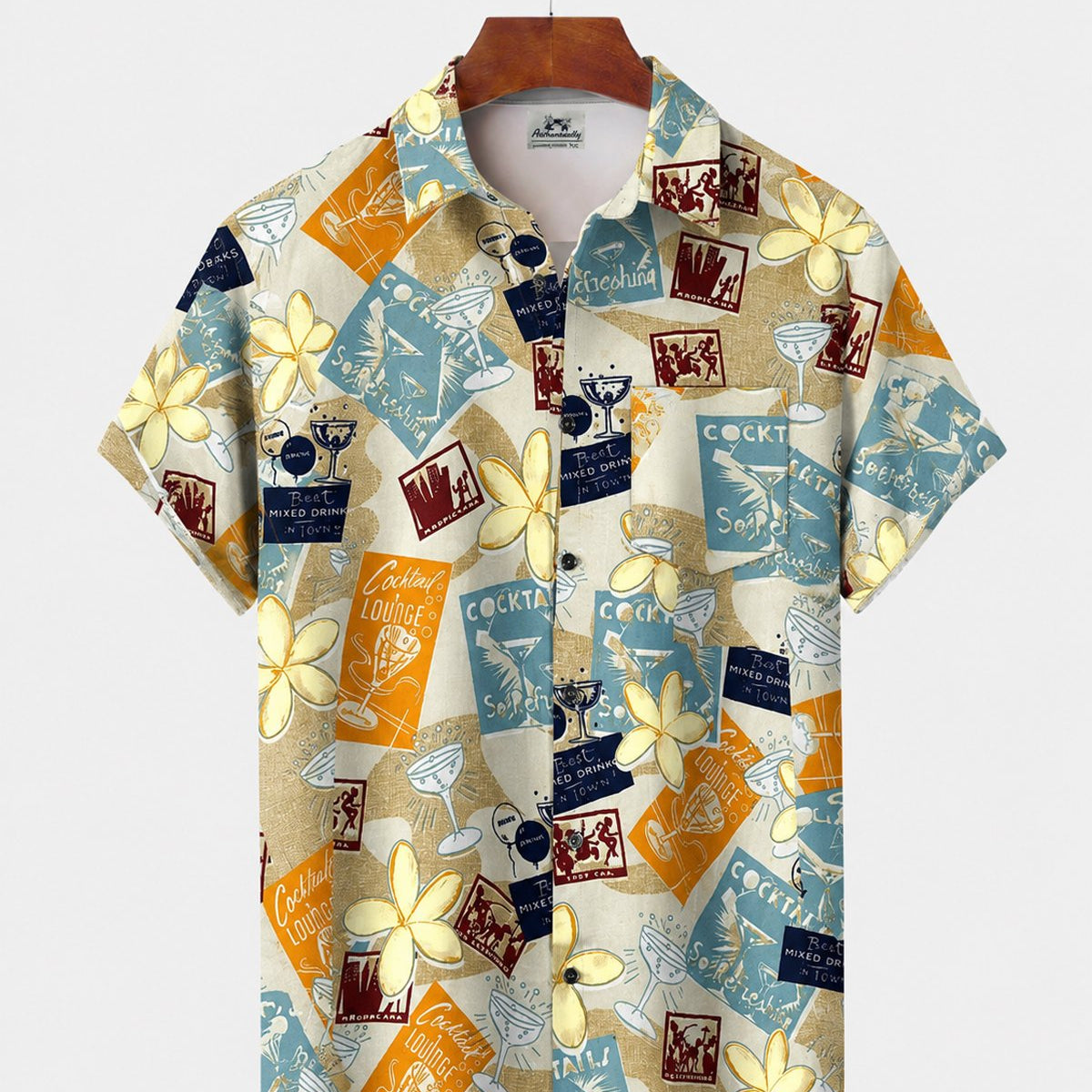 Alohadaddy® Men's Short-Sleeve Button-Down Shirt with Pocket Frangipani Print