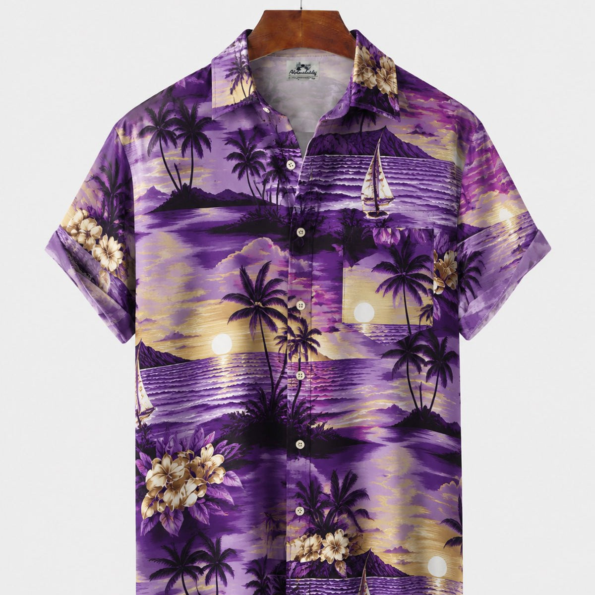 Alohadaddy® Men's Short-Sleeve Button-Down Shirt with Pocket Coconut Tree Print