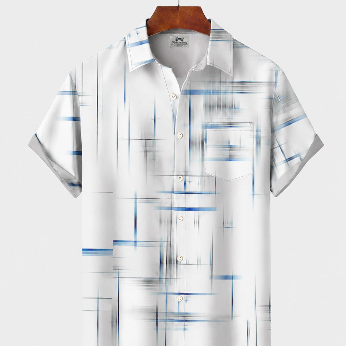 Alohadaddy® Men's Short-Sleeve Button-Down Shirt with Pocket Geometric Print