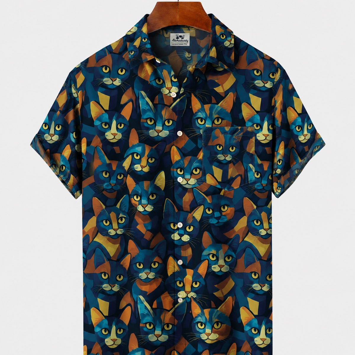 Alohadaddy® Men's Short-Sleeve Button-Down Shirt with Pocket Cat Print