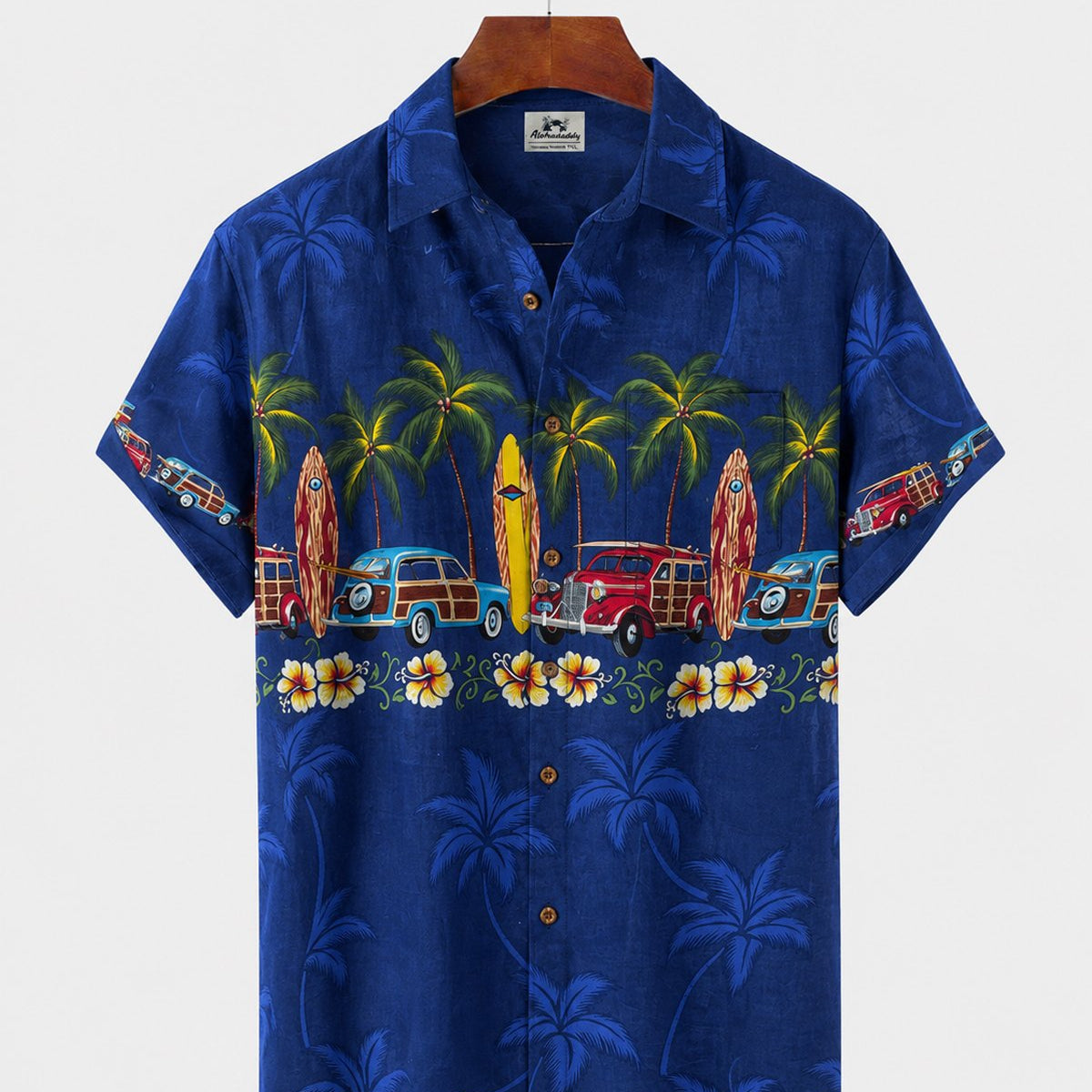 Alohadaddy® Men's Short-Sleeve Button-Down Shirt with Pocket Coconut Tree Print