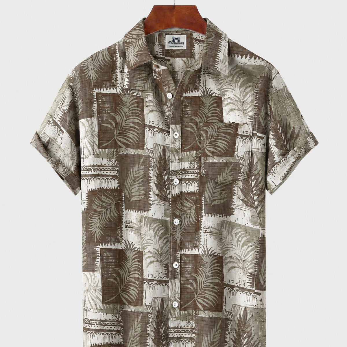 Alohadaddy® Men's Short-Sleeve Button-Down Shirt with Pocket Coconut Tree Print