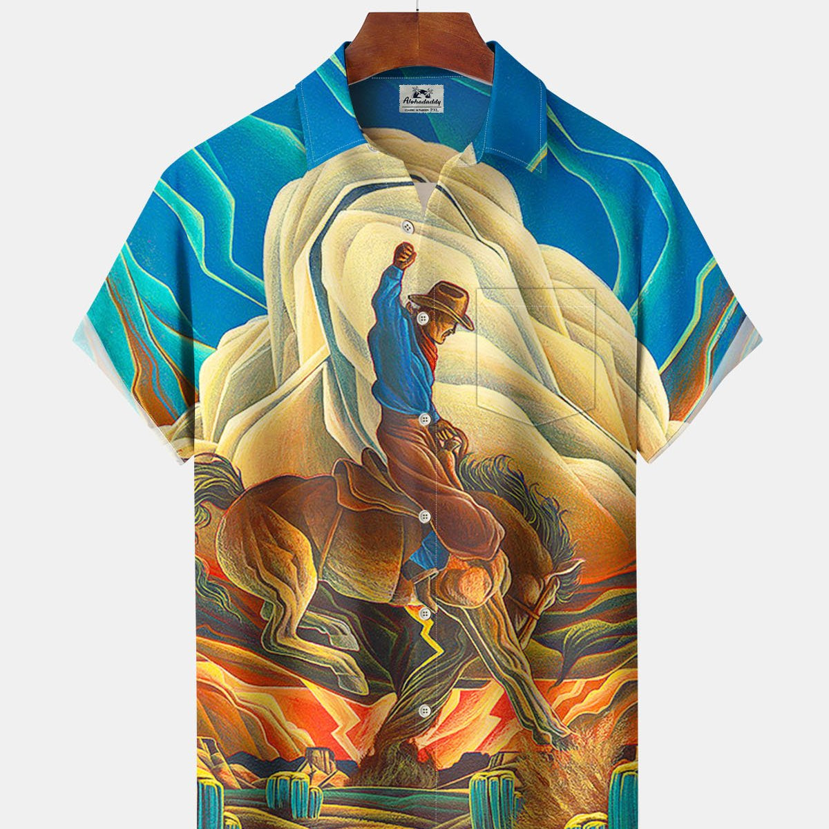 Alohadaddy® Vintage Equestrian Optimized Print Stretch Button Men's Short Sleeve Shirt Big & Tall