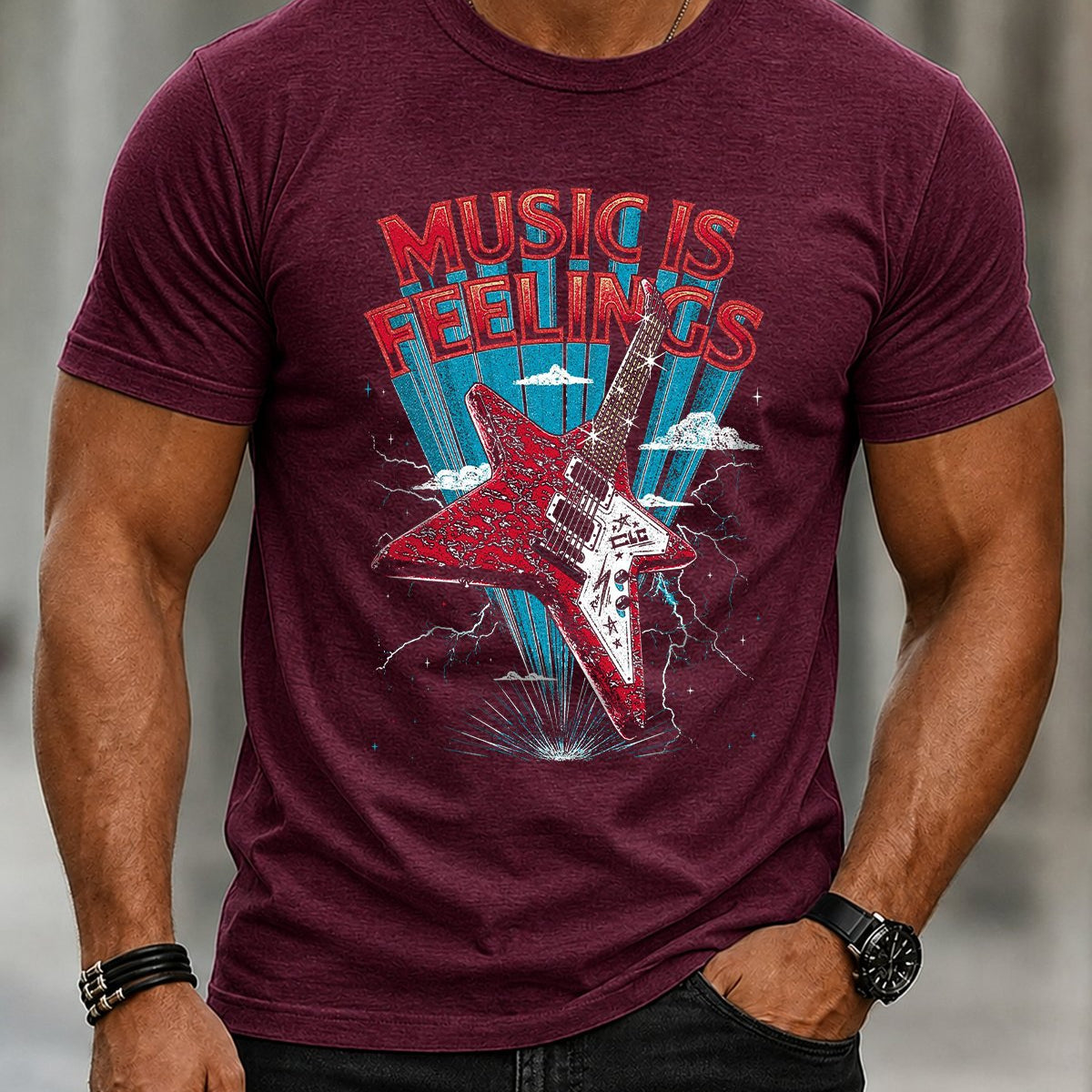 Alohadaddy® Casual Men's Rock Guitar Short-Sleeve T-Shirt