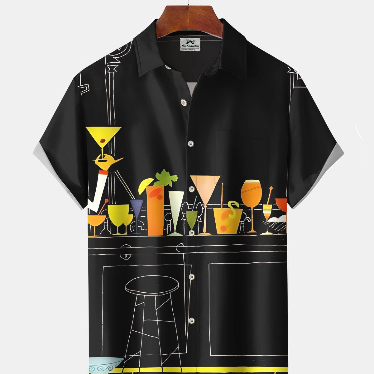 Alohadaddy® Retro Geometric Atomic Cocktail Print Art Pocket Stretch Men's Short-Sleeve Shirt Big & Tall