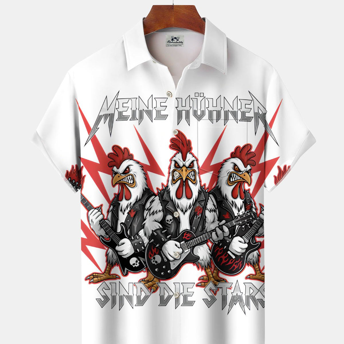 Alohadaddy® Casual Chicken Print Art Stretch Pocket Button Men's Short Sleeve Shirt Big & Tall