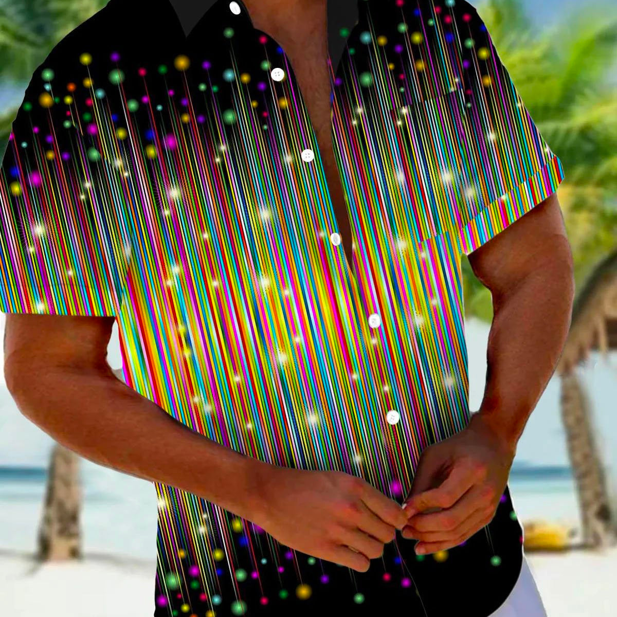Alohadaddy Retro Gradient Art Abstract 3D Digital Print Men's Button Pocket Short Sleeve Shirt Big & Tall