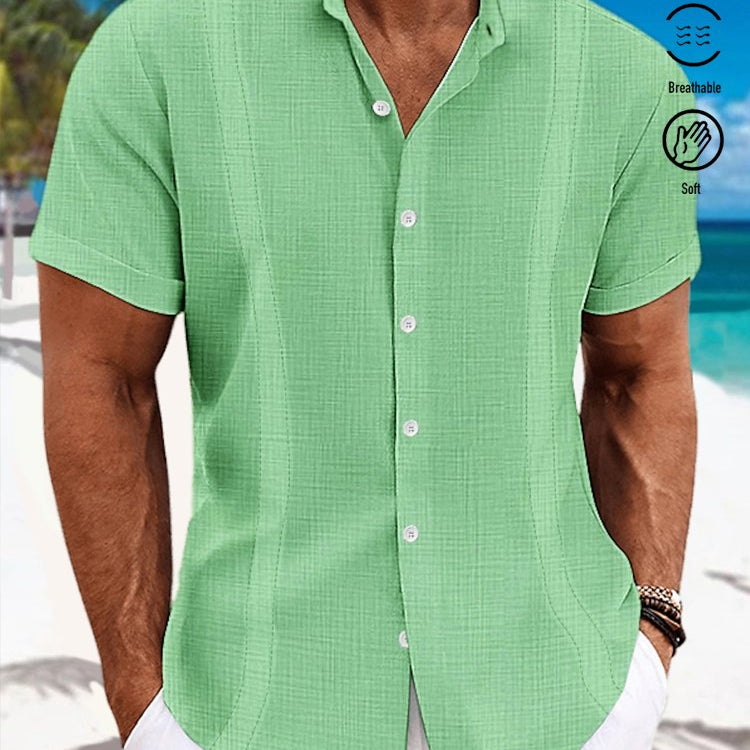 Camisa informal de algodón con cuello alto y manga corta para hombre de Alohadaddy