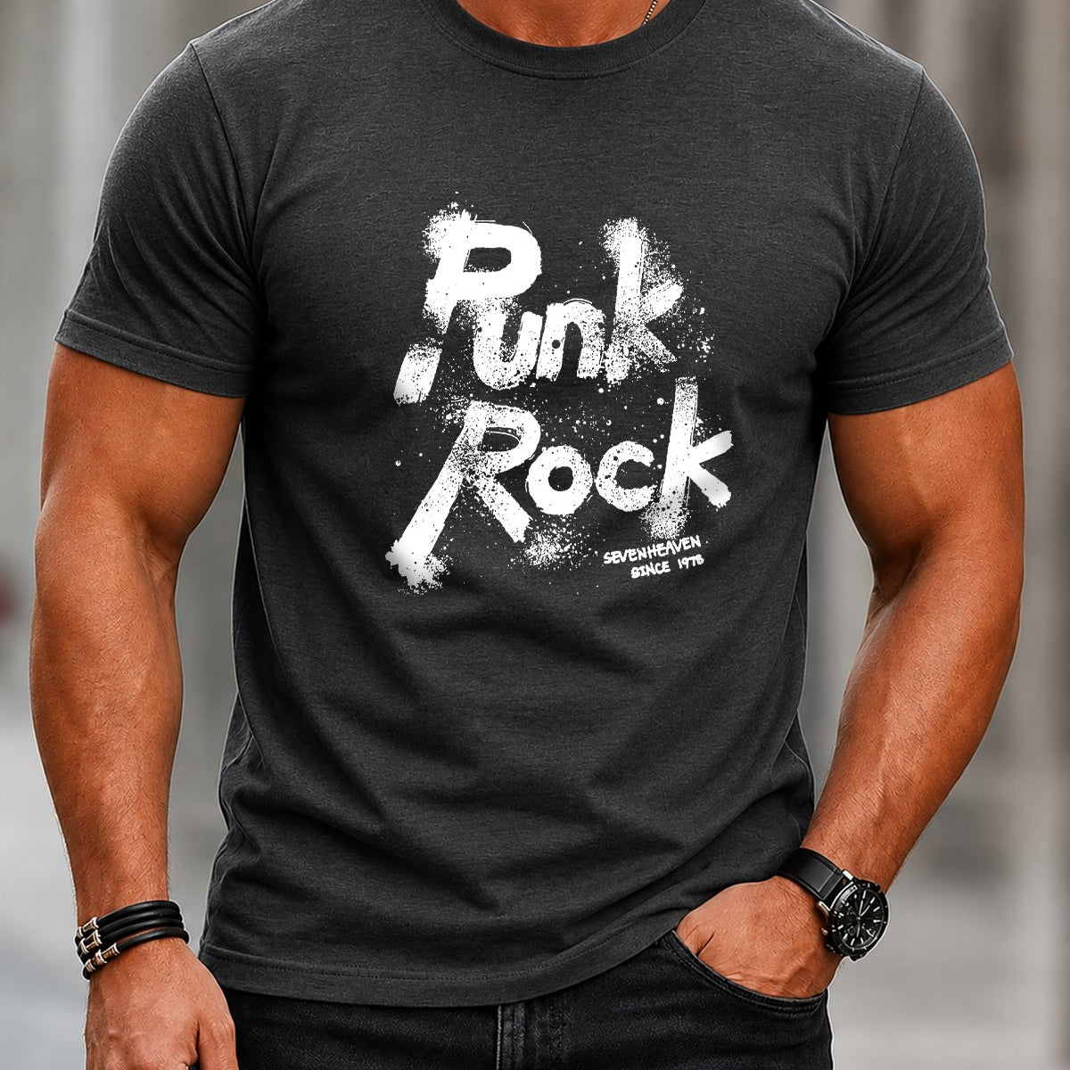 Alohadaddy® Men's Casual Punk-Rock Street-Style Short-Sleeve T-Shirt