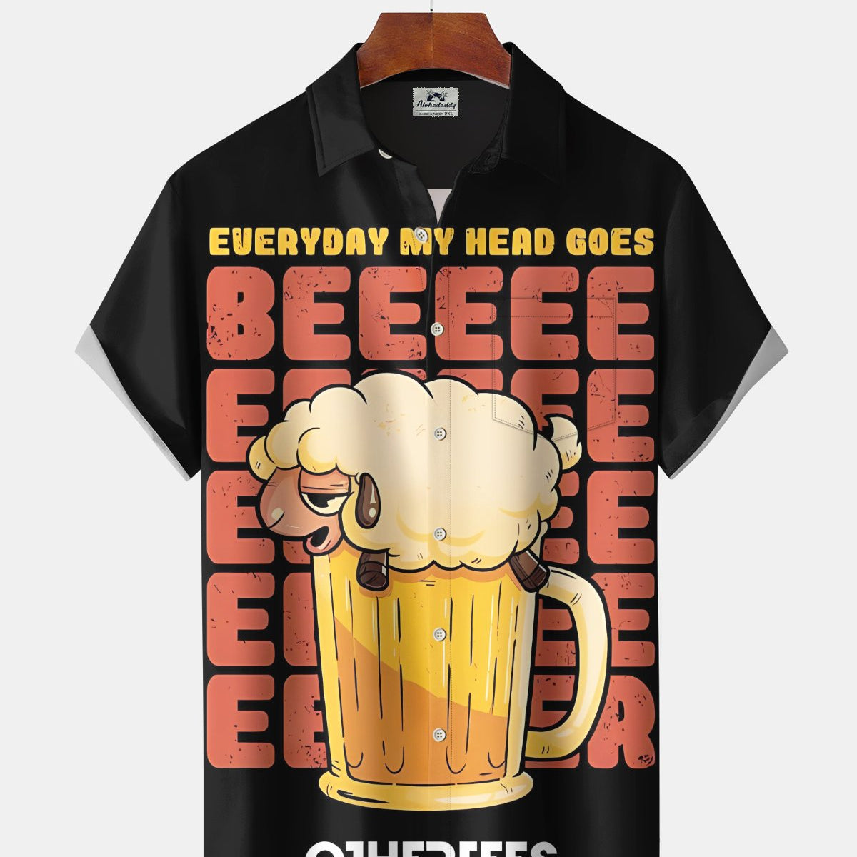 Alohadaddy® Retro Letter Beer Print Art Pockets with Elastic Buttons Men's Short Sleeve Shirt Big & Tall