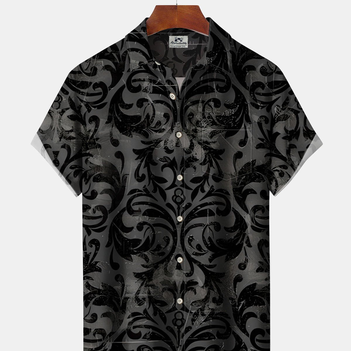 Alohadaddy® Vintage Baroque Print Art Button Pocket Cardigan Men's Short Sleeve Shirt Big & Tall