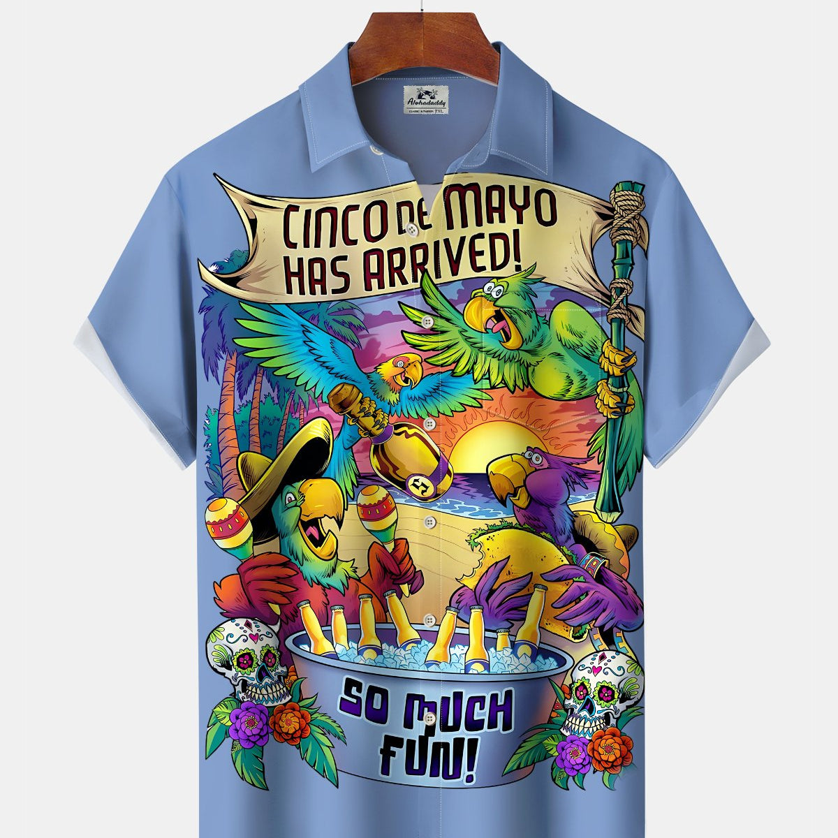 Alohadaddy® Vintage Hawaiian Parrot Print Art Pocket Button Stretch Men's Short Sleeve Shirt Big & Tall