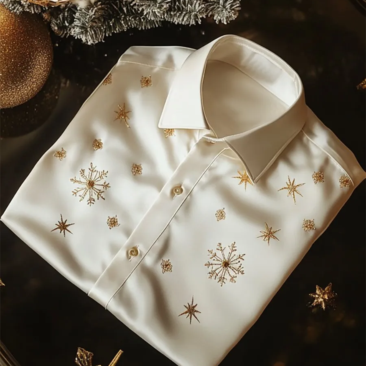 Alohadaddy® Christmas Snowflake Print Elastic Button Men's Long Sleeve Shirt Big & Tall