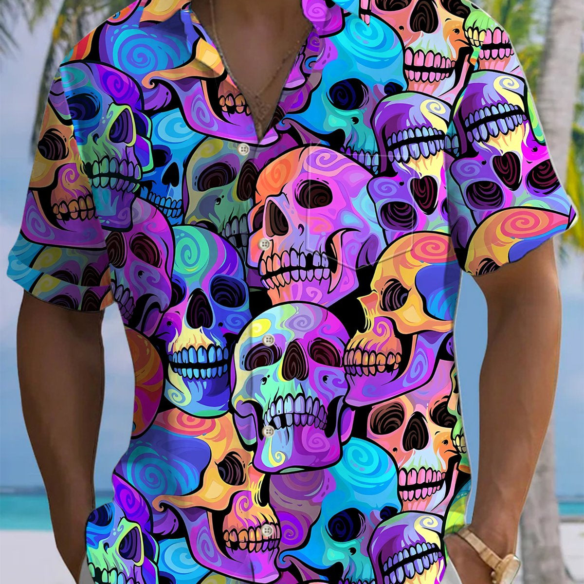 Alohadaddy® Hawaiian Skull Art Print Moisture Wicking Men's Short Sleeve Shirt Big & Tall