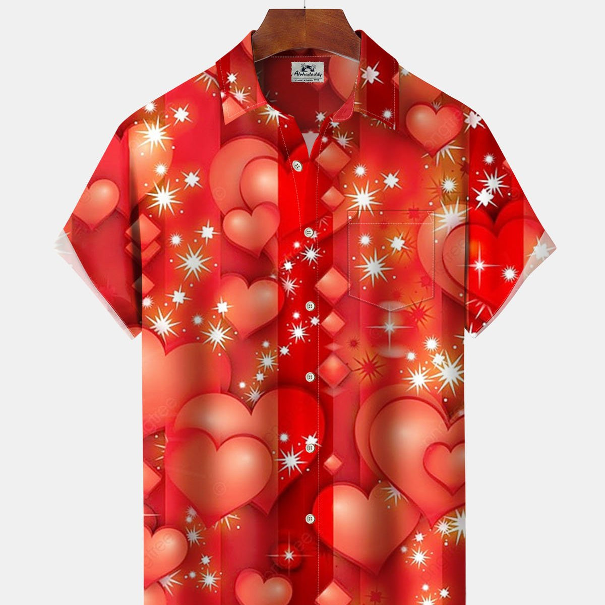 Alohadaddy® Valentine's Day Heart-Shaped Print Art with Elastic Buttons Men's Short-Sleeve Shirt Big & Tall