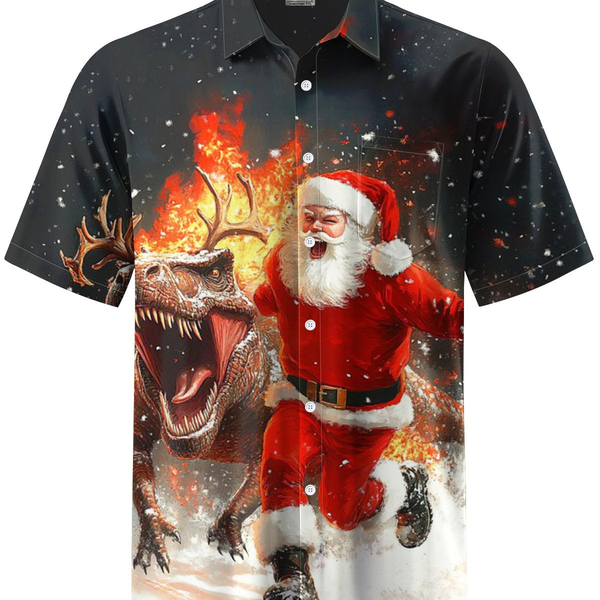 Alohadaddy® Christmas Santa Claus Printed Art Stretch Pocket Men's Short Sleeve Shirt Big & Tall