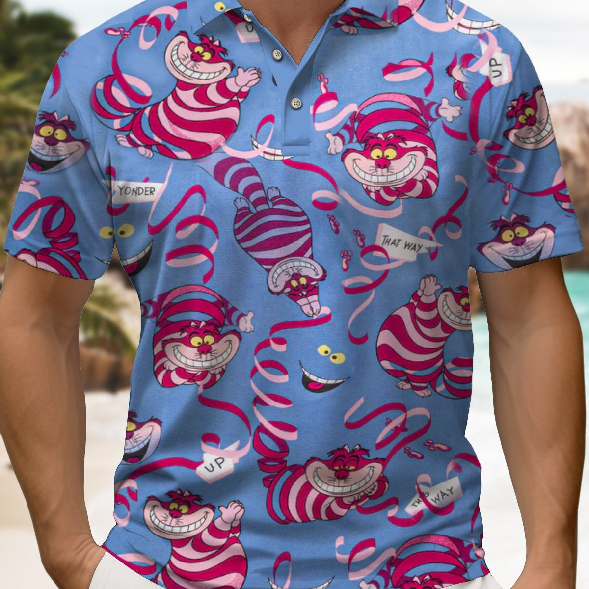 Alohadaddy® Casual Cartoon Fun Print Button Stretch Men's Short Sleeve Polo Shirt Big & Tall