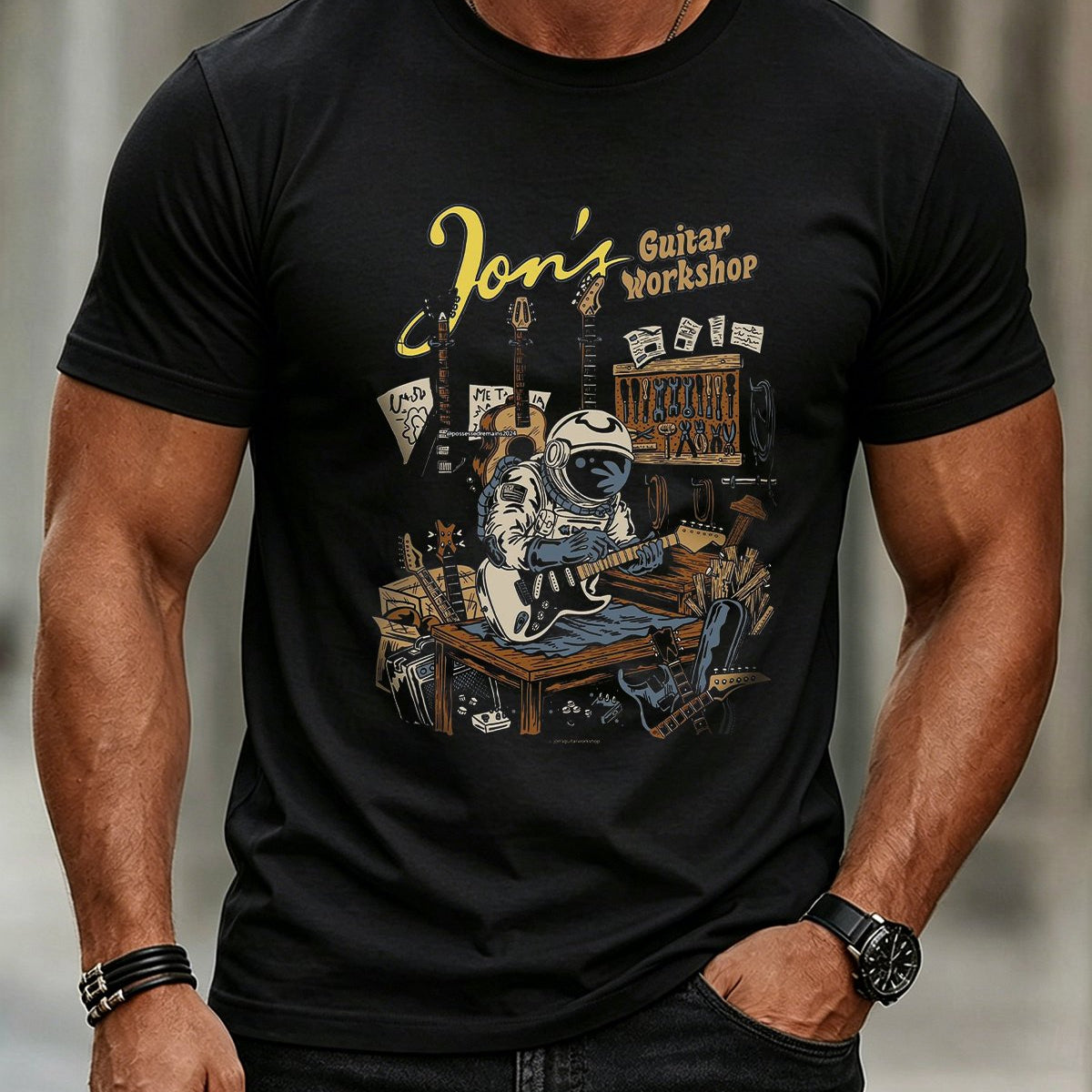 Alohadaddy® Men's Casual Street-Style Rock Guitar Short-Sleeve T-Shirt