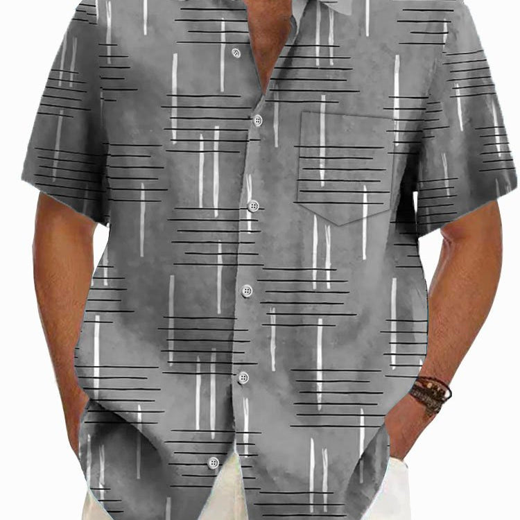Alohadaddy Retro Geometric Print Men's Button Pocket Short Sleeve Shirt