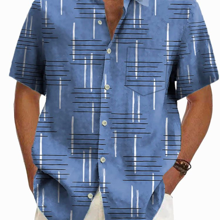 Alohadaddy Retro Geometric Print Men's Button Pocket Short Sleeve Shirt
