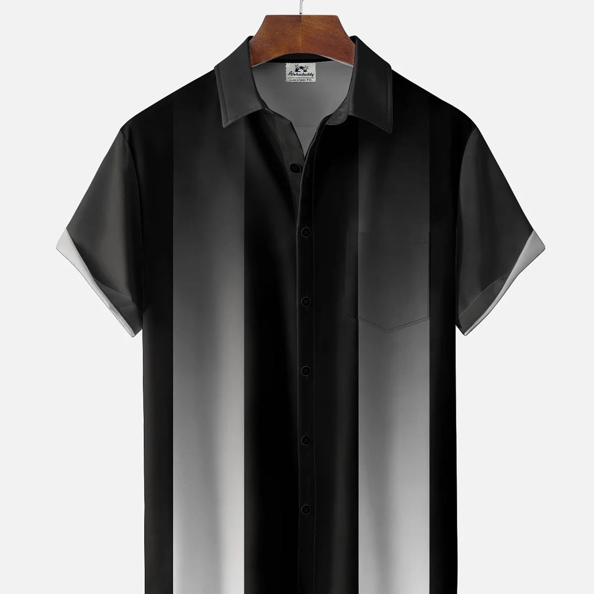 Alohadaddy® Casual Striped Gradient Print Art Pocket Stretch Men's Short-Sleeve Shirt Big & Tall