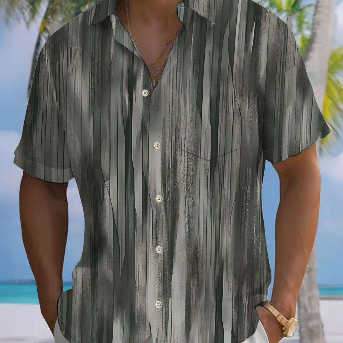 Alohadaddy® Casual Gradient Print Art Button Pocket Cardigan Men's Short Sleeve Shirt Big & Tall