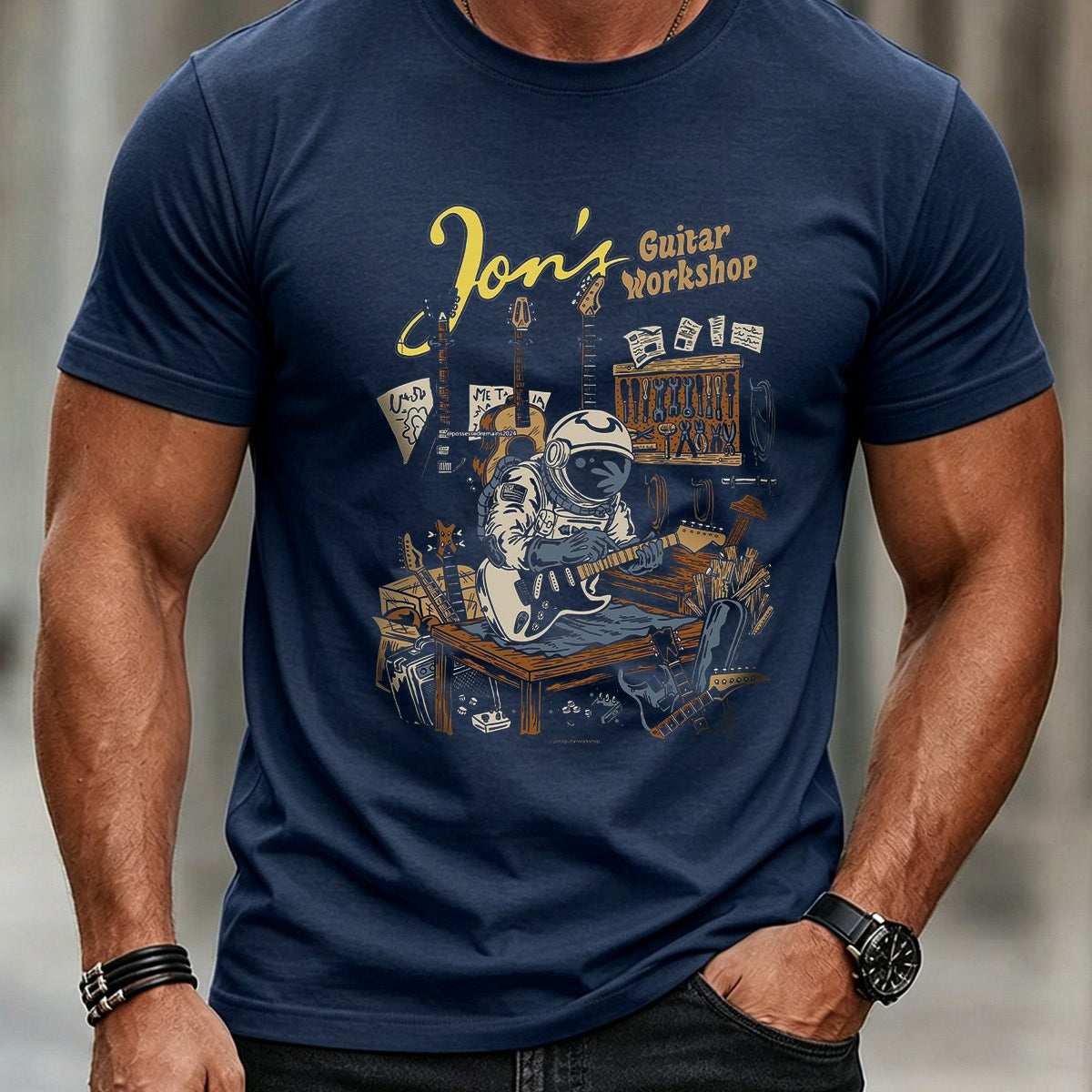 Alohadaddy® Men's Casual Street-Style Rock Guitar Short-Sleeve T-Shirt