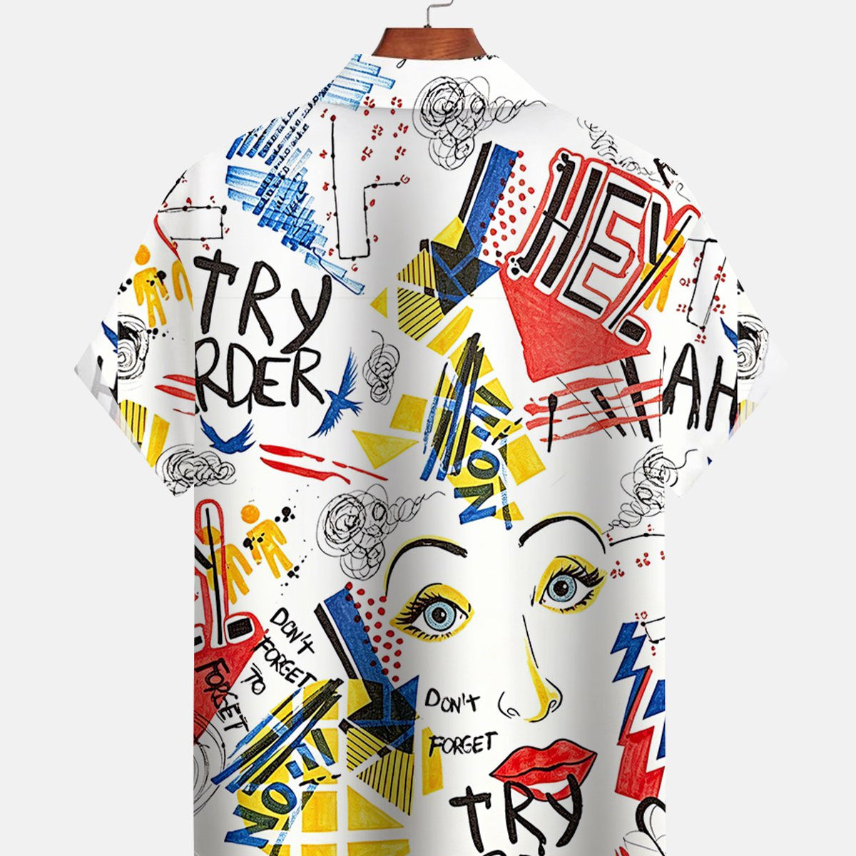 Alohadaddy® Men's Casual Short-Sleeve Shirt With A Hand-Drawn Graffiti-Style Pattern.