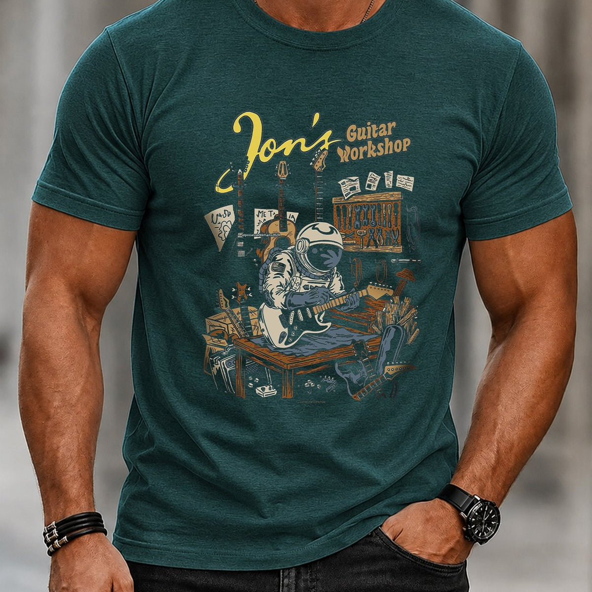 Alohadaddy® Men's Casual Street-Style Rock Guitar Short-Sleeve T-Shirt
